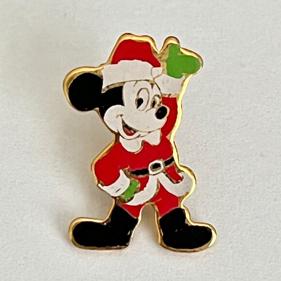 Vintage Walt Disney Productions Santa Mickey Mouse Christmas Pin Tie Tac Lapel - Picture 3 of 8